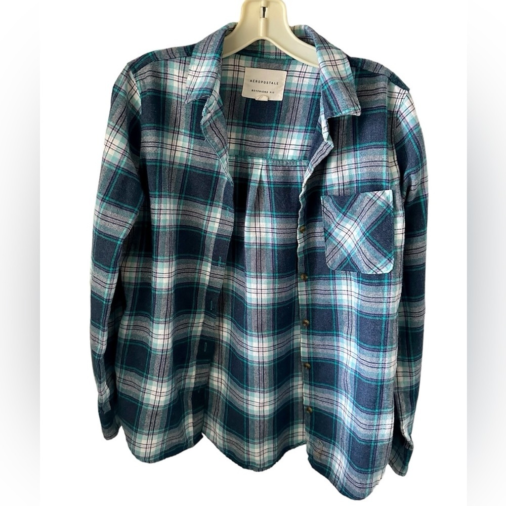 Aeropostale Woman’s Boyfriend Fit Button Up
Western Shirt Blue Green Size S